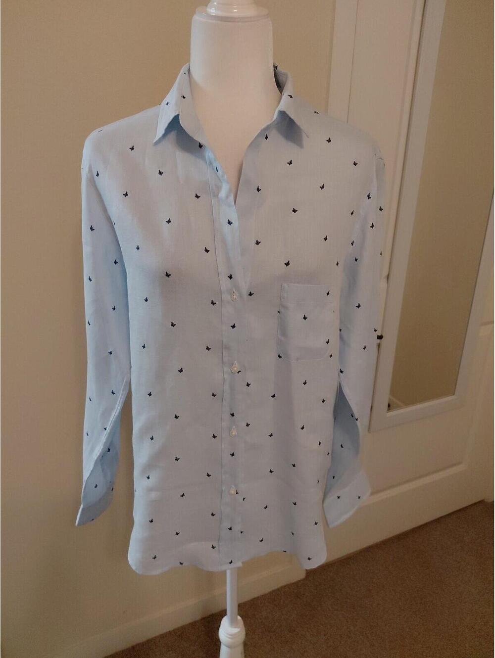 Grayson The Hero Linen Button Down Butterfly Blue Preppy Twee Shirt Sz 10 EUC